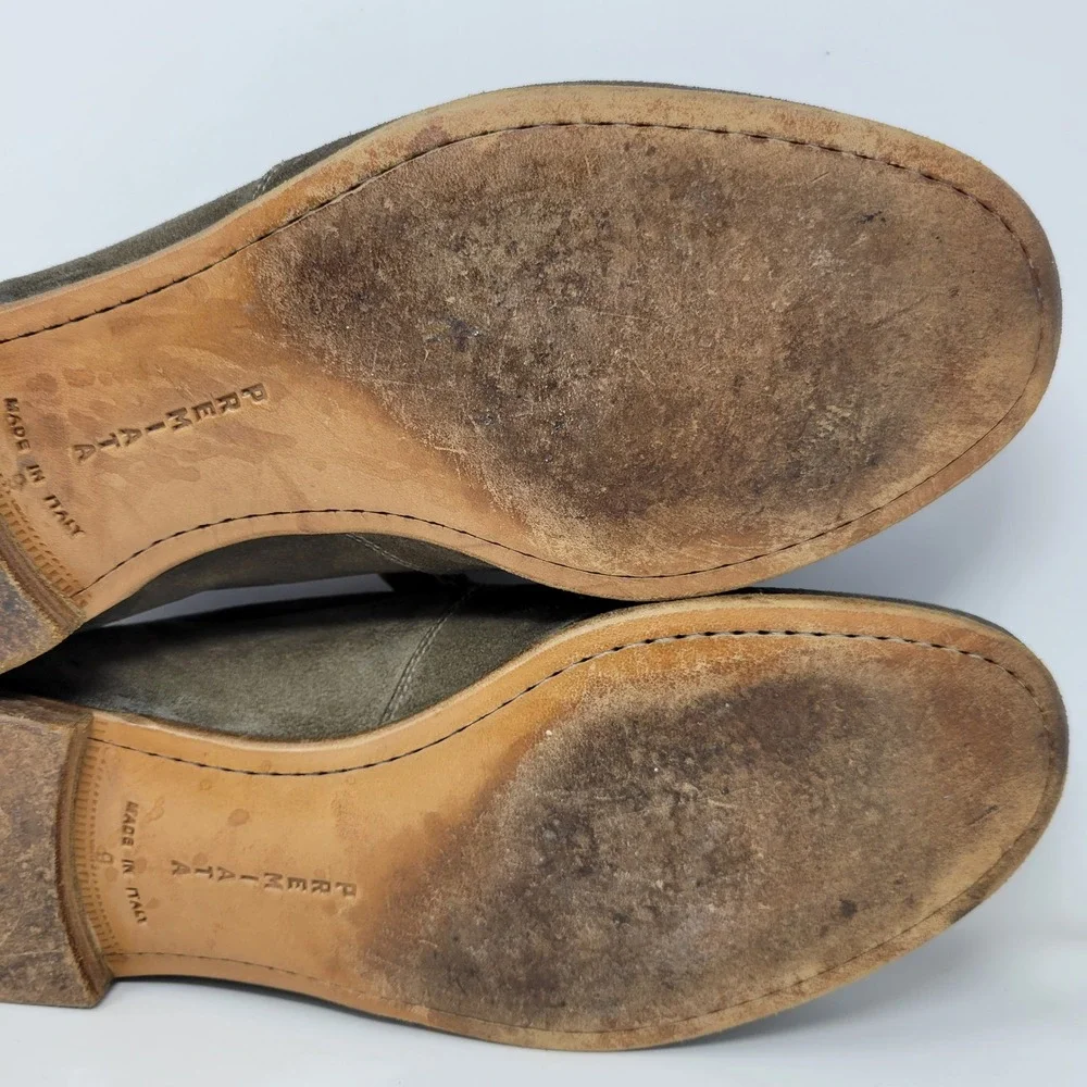 Premiata Mens Olive Green Suede Slip On Loafers Made in Italy Size 9 Round Toe‎